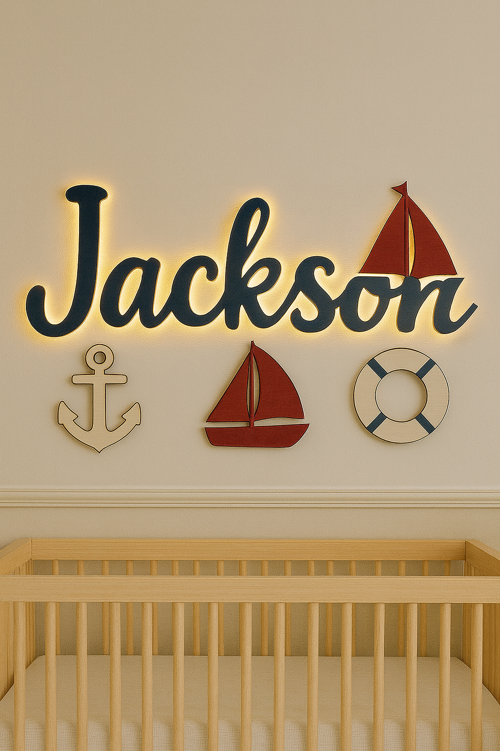 Nautical Kids Room Wall Décor – Custom Wooden Boats & Anchor Sign