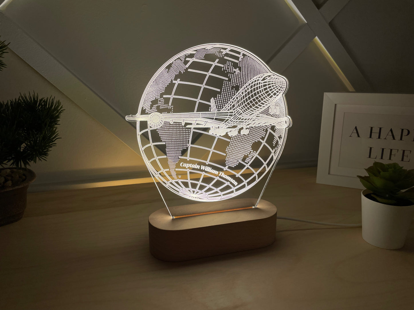 Airplane Custom Award, a gift for a pilot, a custom lamp for an airplane captain