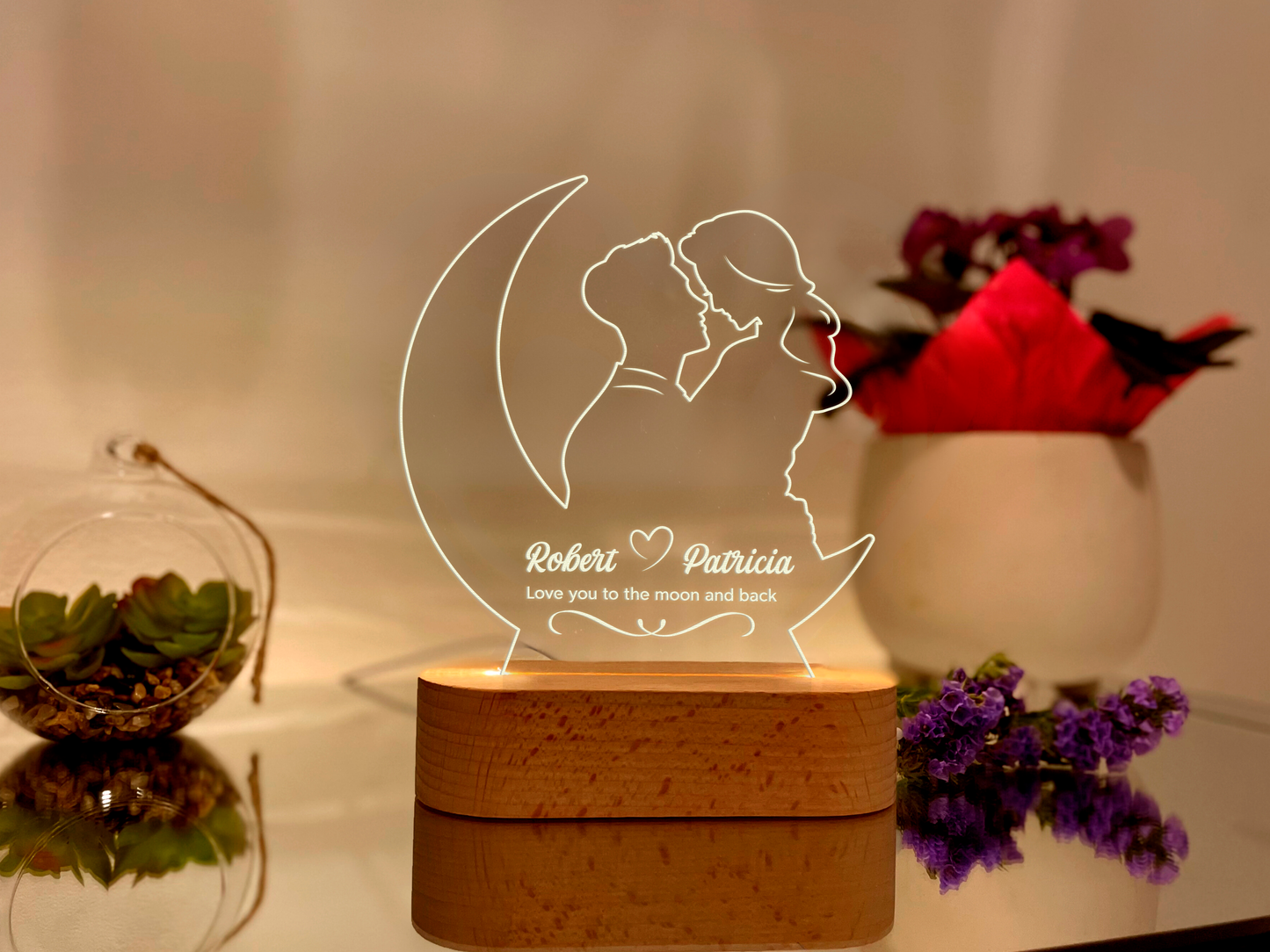 Personalized Moon Couple Night Light - Gift for Lovers