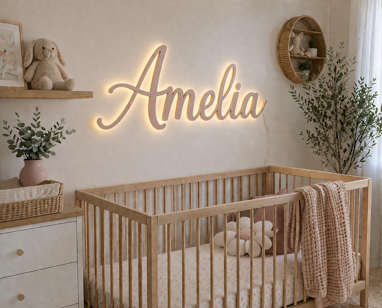 Pink backlit name sign Amelia