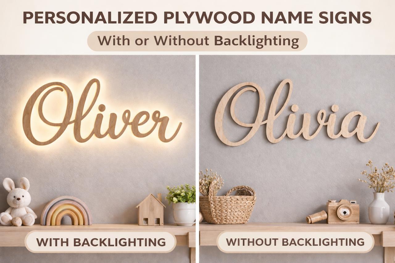 Name signs with and without backlighting