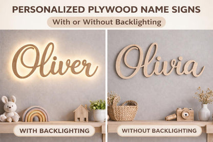 Name signs with and without backlighting