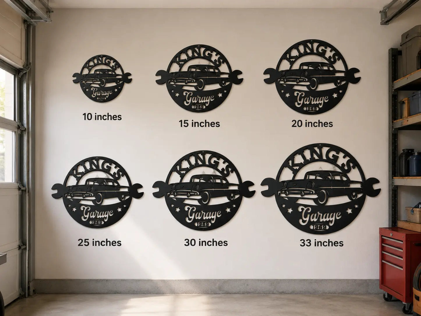 Garage wall sign size chart