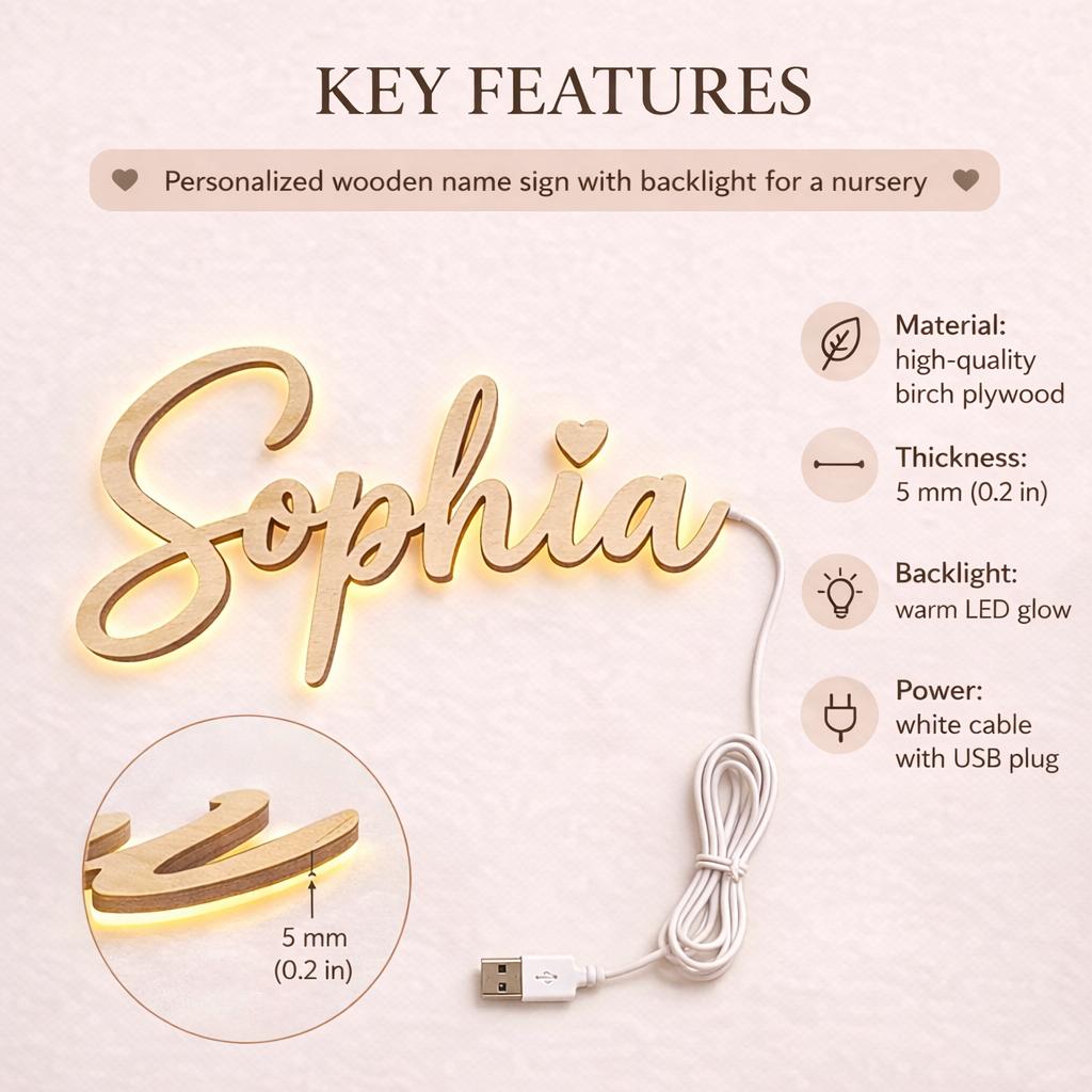 Key features of the backlit name sign