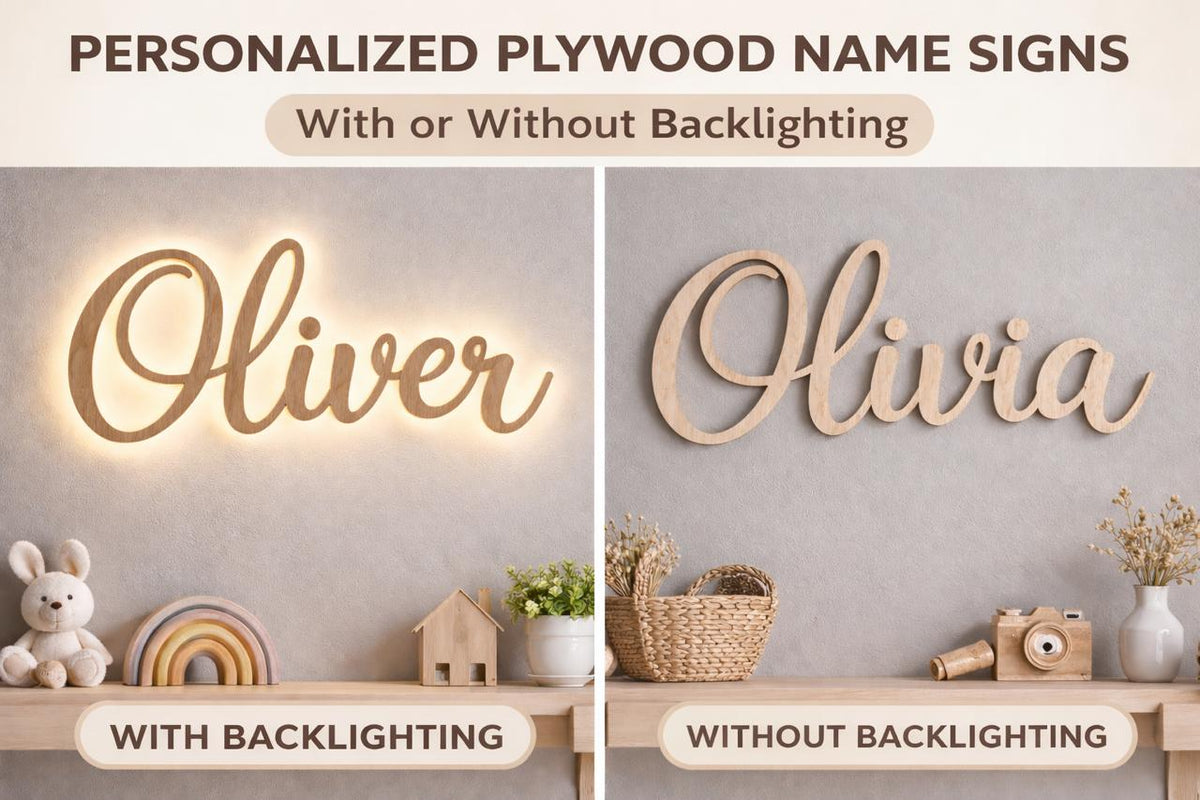 Name signs with and without backlighting