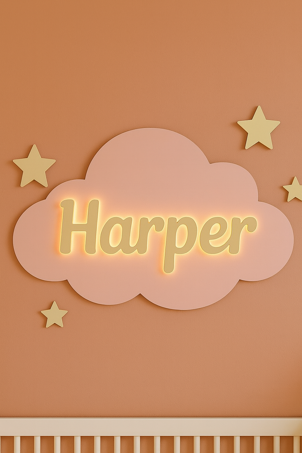 Cloud with Stars Wooden Wall Sign – Personalized Name Kids Room Décor