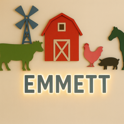 Farm Kids Room Wall Sign – Cow, Horse, Barn, Pig & Chicken Personalized Décor