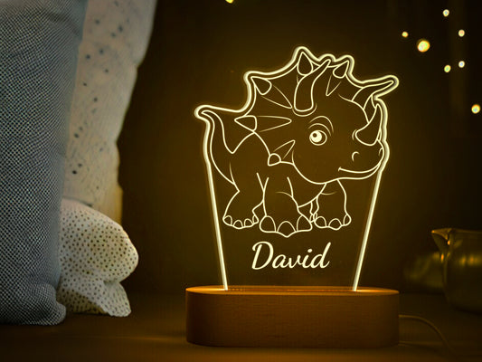 Personalized Triceratops Dinosaur Night Light for Kids