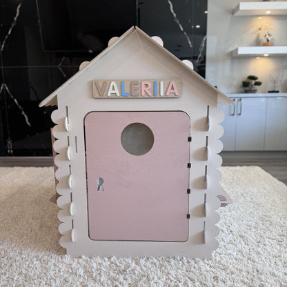 Kids' Wooden Playhouse with Personalized Magnetic Nameplate – Easy Assembly, Portable & Perfect Gift for Children Ages 1-7