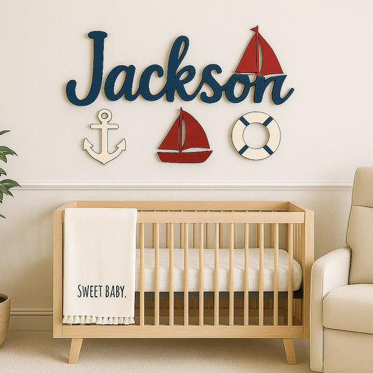 Nautical Kids Room Wall Décor – Custom Wooden Boats & Anchor Sign