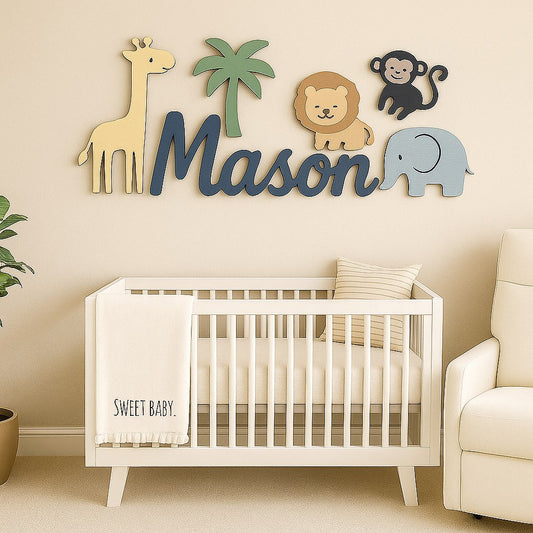 Safari Wall Sign – Custom Name Décor for Kids’ Room
